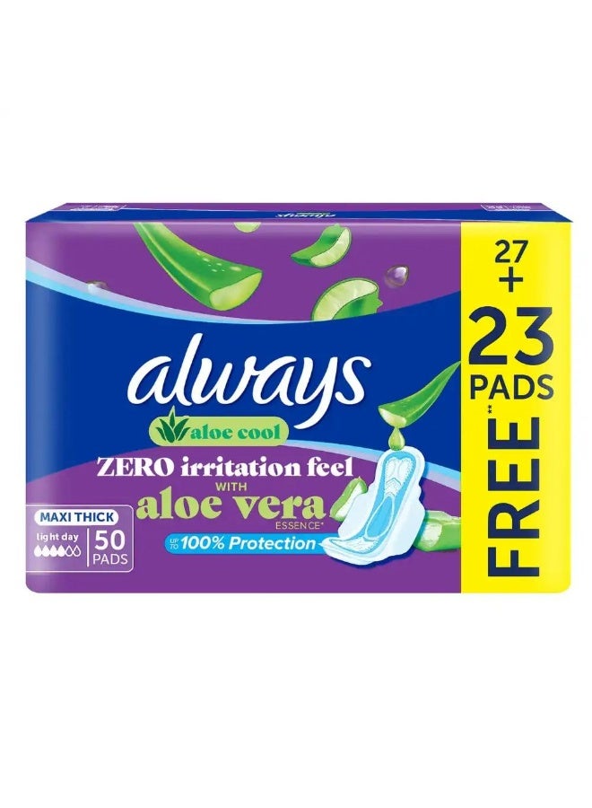 Always Aloe Cool Maxi Thick Light Day Pads with Aloe Vera Essence - 50 Pads