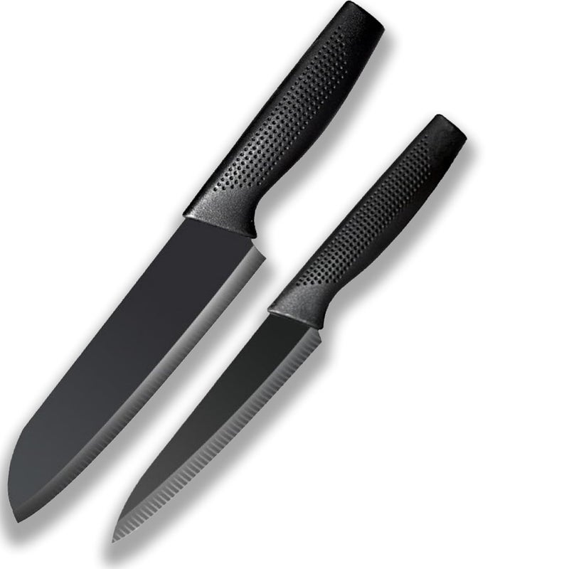 Potency 5Inch Paring 7Inch Chefs Knife Set Peeling Knife Stainless Steel Knife PP Plastic Handle Fruit Vegetable Herbs and Meats Knife Full Tang Razor Sharp Black Pack of 2 - Image 1