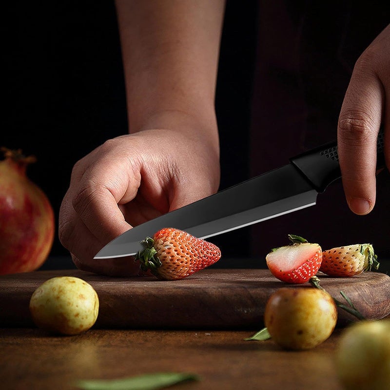 Potency 5Inch Paring 7Inch Chefs Knife Set Peeling Knife Stainless Steel Knife PP Plastic Handle Fruit Vegetable Herbs and Meats Knife Full Tang Razor Sharp Black Pack of 2 - Image 2