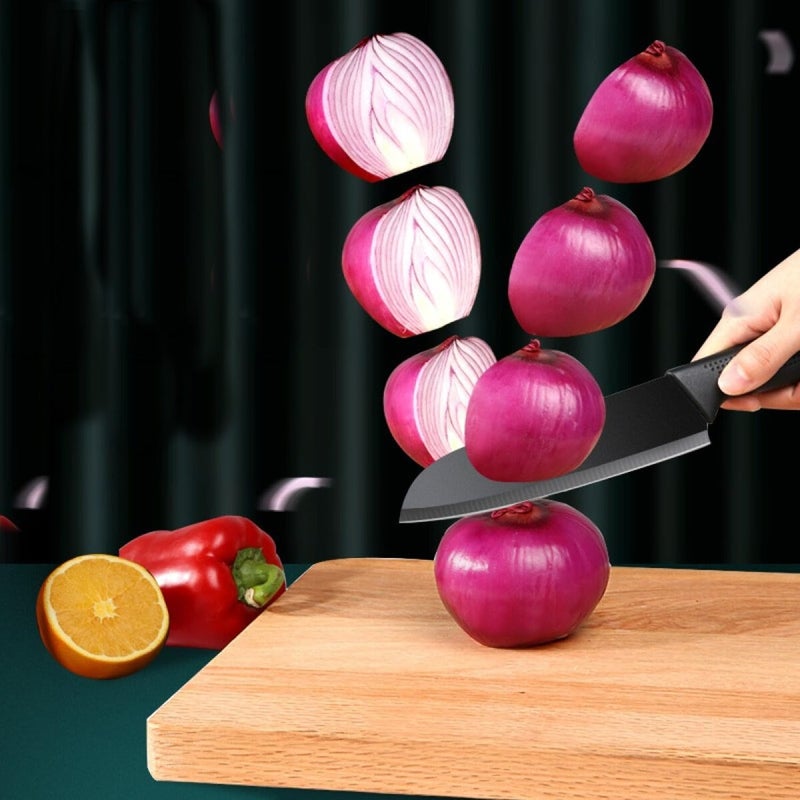 Potency 5Inch Paring 7Inch Chefs Knife Set Peeling Knife Stainless Steel Knife PP Plastic Handle Fruit Vegetable Herbs and Meats Knife Full Tang Razor Sharp Black Pack of 2 - Image 3