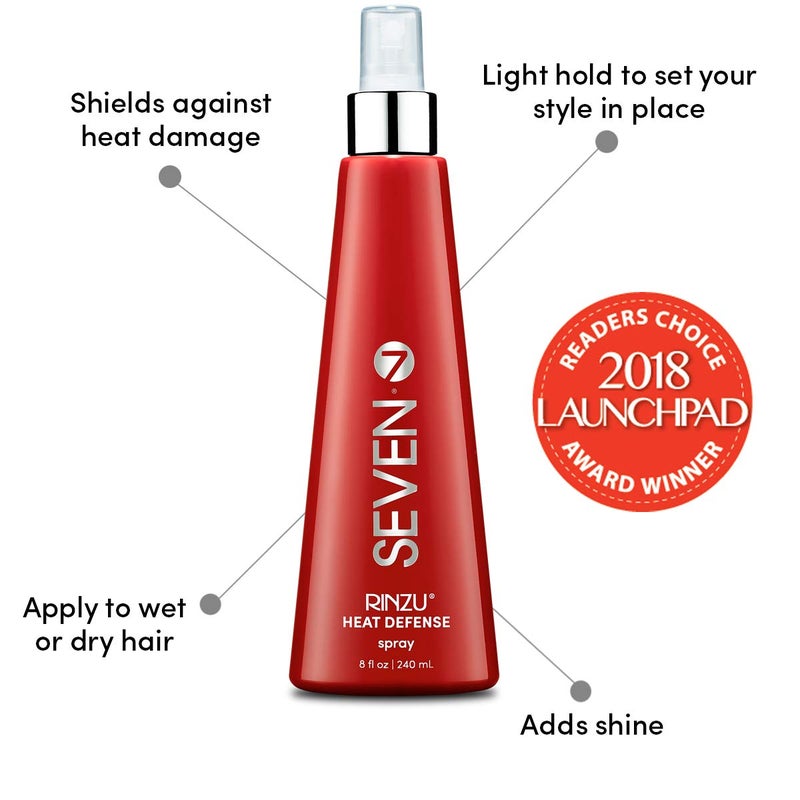 SEVEN Haircare RINZU Heat Defense Hair Spray, Heat Protection Spray for Hair with Castor Oil, Pro Vitamin B5, Shields Up to 450Â°F, Reduces Frizz, Adds Shine & Enhances Volume, Made in USA, 8 oz
