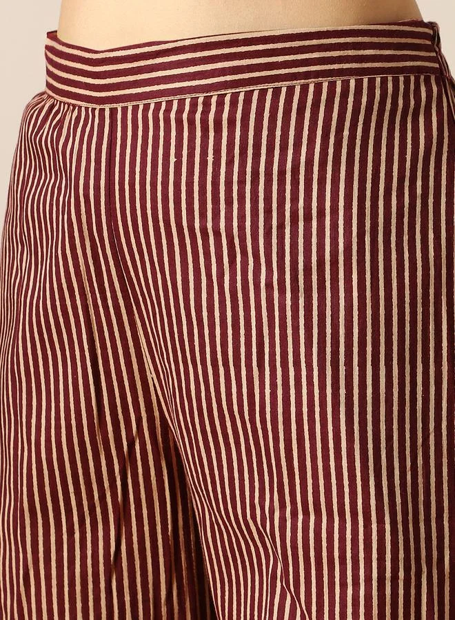 globus Striped Embroidered Peplum Top and Bell Bottom Pants Fusion Co-Ords