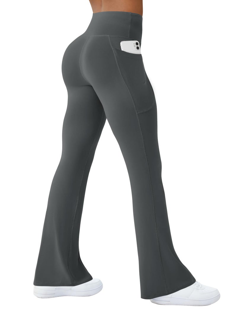 COPYLEAF Womens Yoga Pants with Pockets High Waisted Flare Leggings Bell Bottom Yoga Dress Pants Seamless Bootcut Pants(Dark Grey M) - Image 1