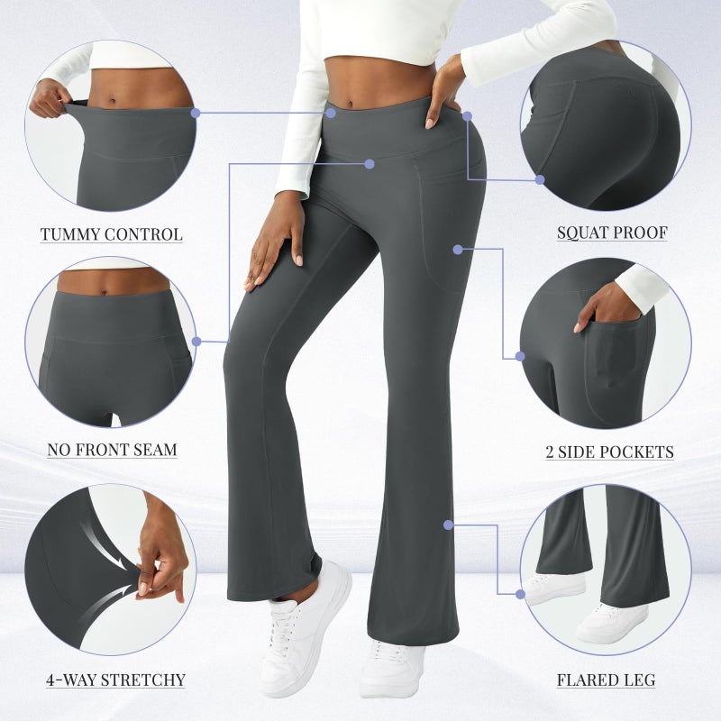 COPYLEAF Womens Yoga Pants with Pockets High Waisted Flare Leggings Bell Bottom Yoga Dress Pants Seamless Bootcut Pants(Dark Grey M) - Image 5