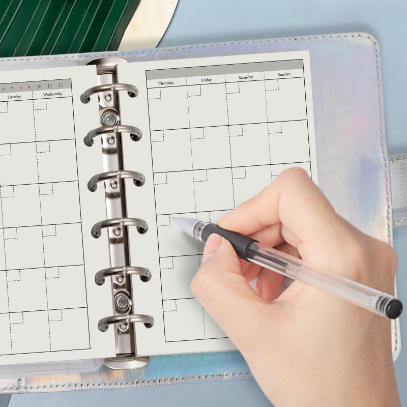 Harphia A7 6 Holes Binder Refill Value Set, 90sheets monthly plan loose leaf paper with stickers and dividers, planner insert with binder pockets for A7 binder 6 holes refillable notebook,005dA7month - Image 2