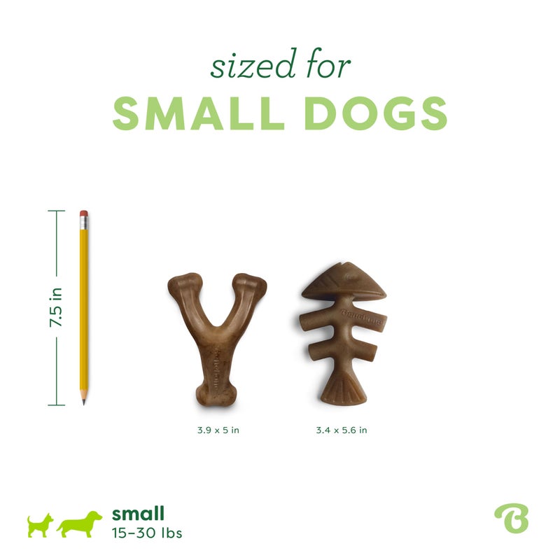 Benebone 2-pack Fishbone/Wishbone Durable Dog Chew Toys, Real Fish, Real Bacon, Made in USA, Small - Image 4