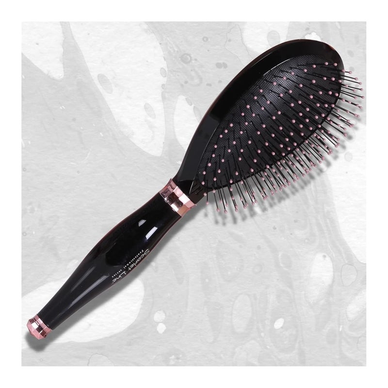 Scarlet Line Professional Diamond Oval Shape Ball Tipped Soft Nylon Bristles Salon Paddle Hair Styling Brush for Men n WomenBlack n Rose Gold - Image 1