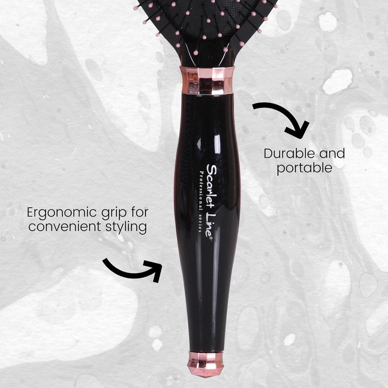Scarlet Line Professional Diamond Oval Shape Ball Tipped Soft Nylon Bristles Salon Paddle Hair Styling Brush for Men n WomenBlack n Rose Gold - Image 3