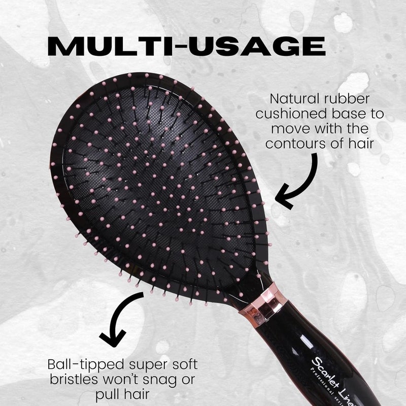 Scarlet Line Professional Diamond Oval Shape Ball Tipped Soft Nylon Bristles Salon Paddle Hair Styling Brush for Men n WomenBlack n Rose Gold - Image 2