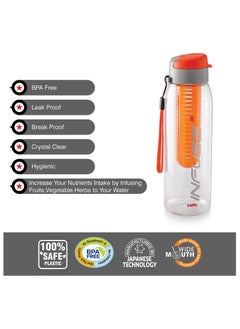 Cello Infuse Plastic Water Bottle, Detox Bottle with Infuser Chamber, 800ml, Orange  - Image 2
