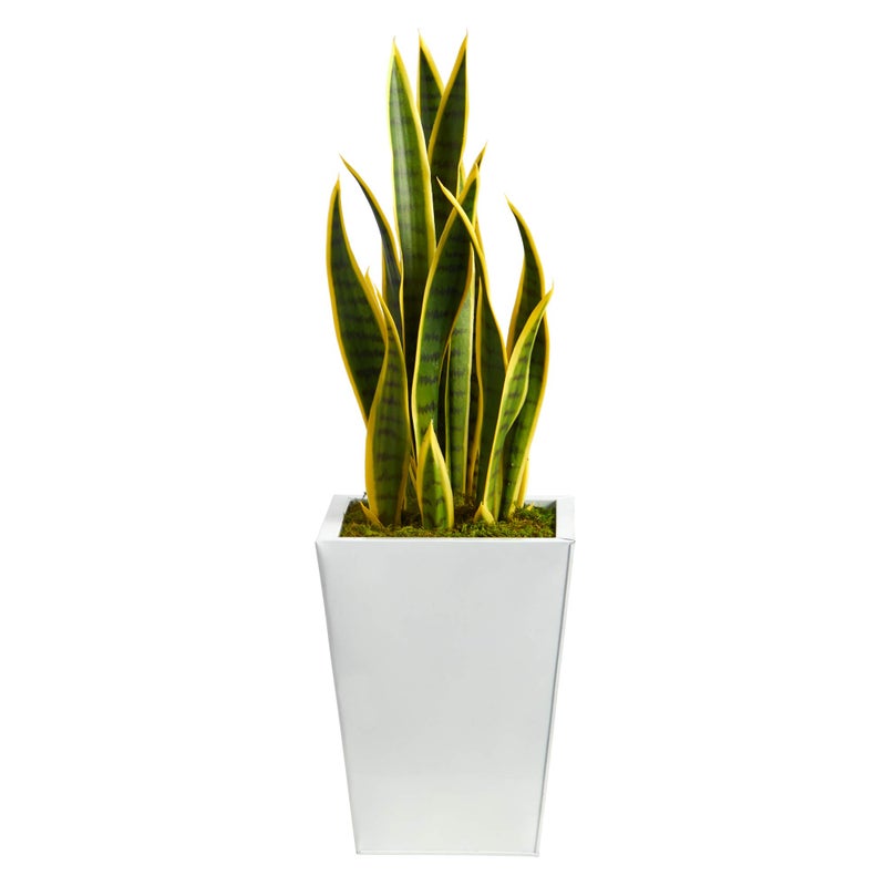 Nearly Natural 31in Sansevieria Artificial Plant in Black Metal Planter