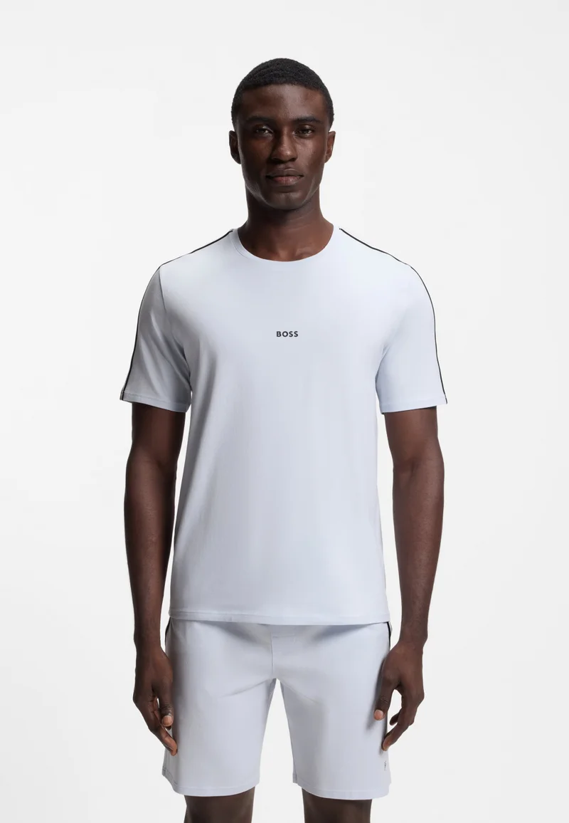 BOSS Stretch-cotton pyjama T-shirt with signature-stripe tape