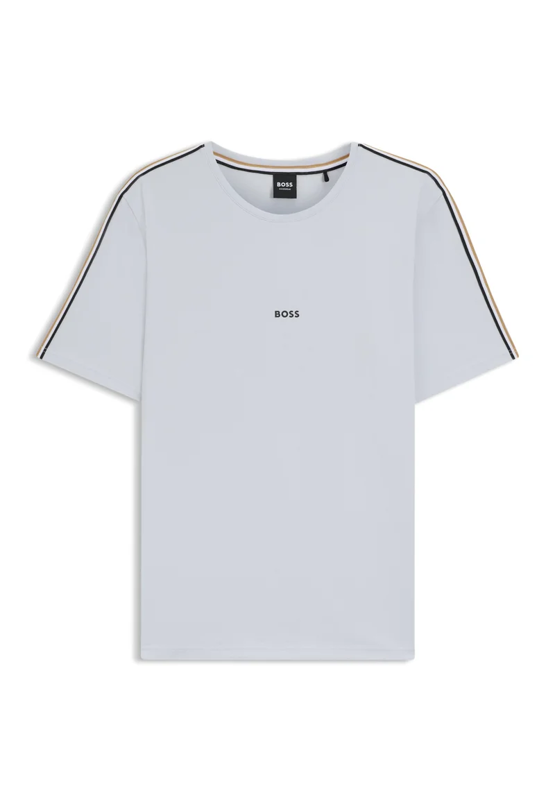 BOSS Stretch-cotton pyjama T-shirt with signature-stripe tape