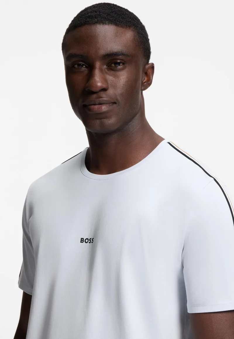 BOSS Stretch-cotton pyjama T-shirt with signature-stripe tape