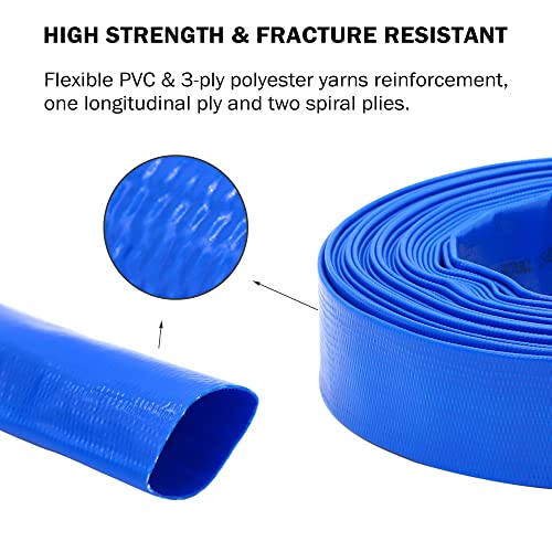 DAVCO 2" x 50 ft Pool Backwash Hose, Heavy Duty Reinforced Blue PVC Lay Flat Water Discharge Pump Hoses For Swimming Drain Pools and Clean Filters,with 1 Clamp - Image 3