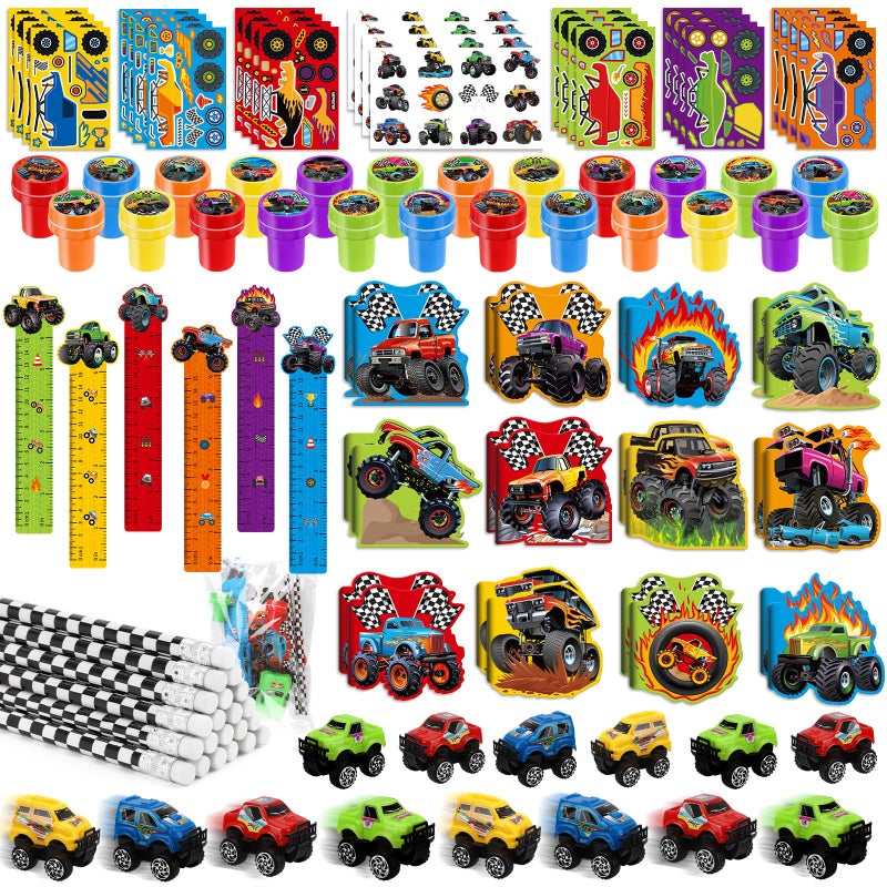 BenLouis 96Pcs Monster Truck Party Favors Truck Car Birthday Stampers Stickers School Stationery Set Bulk for Kids wheels party Race Car Themed Party Goodie Bag Stuffers Pinata Filler Supplies - Image 2