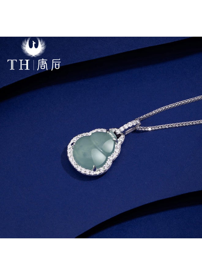 Th Fu Lu Gua Necklace For Women, Natural Lake Blue Jade Pure Silver Mother's Pendant, Birthday Holiday New Year Gift