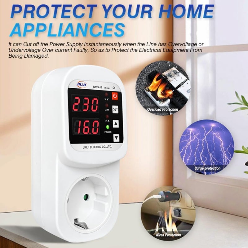 Eacam Automatic Voltage and Current Protector Socket LED Display Multifunctional Refrigerator Protecting Socket with Automatic Reset Function - Image 1