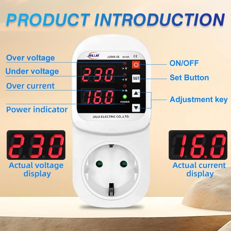 Eacam Automatic Voltage and Current Protector Socket LED Display Multifunctional Refrigerator Protecting Socket with Automatic Reset Function - Image 2