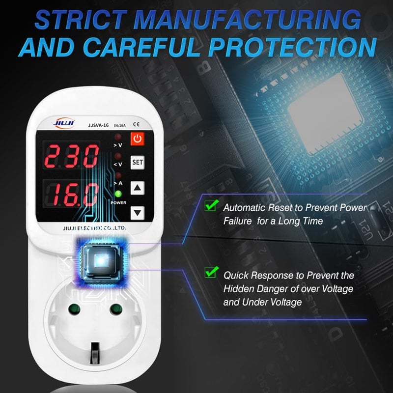 Eacam Automatic Voltage and Current Protector Socket LED Display Multifunctional Refrigerator Protecting Socket with Automatic Reset Function - Image 3