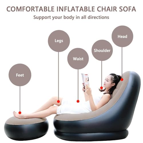 Drofail 2-in-1 Inflatable Lounge Chair with Footstool & Electric Air Pump Durable Flocking Lazy Couch for Indoor & Outdoor Use, Lightweight, Foldable (Brown) - Image 3