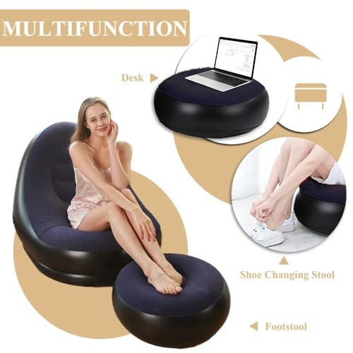 Drofail 2-in-1 Inflatable Lounge Chair with Footstool & Electric Air Pump Durable Flocking Lazy Couch for Indoor & Outdoor Use, Lightweight, Foldable (Brown) - Image 4