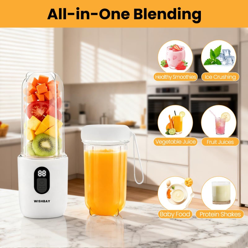 WISHBAY Portable Blender, Personal Blender for Shakes and Smoothies, Portable Juicer with 16 Blades, Small Mini Juicer with Extra Handle Lid for Travel, Sport, Office, Camping and Outgoing (16.9 oz) - Image 3