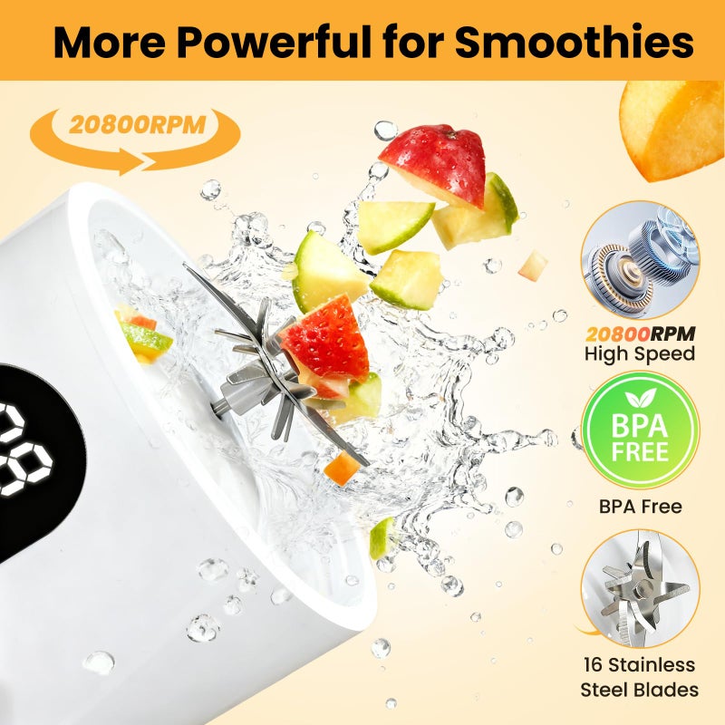 WISHBAY Portable Blender, Personal Blender for Shakes and Smoothies, Portable Juicer with 16 Blades, Small Mini Juicer with Extra Handle Lid for Travel, Sport, Office, Camping and Outgoing (16.9 oz) - Image 2