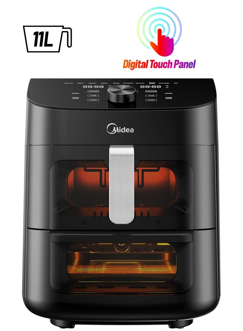 Midea Smart Air Fryer With Digital Touch Control, 11L Capacity With 2 Cooking Zone, See Through Window, Wi-Fi Connection, Healthy Cooking, Timer Up To 90 Mins Temperature Control 230°C 11 L 1700 W MAD-110D2APK Black - Image 1