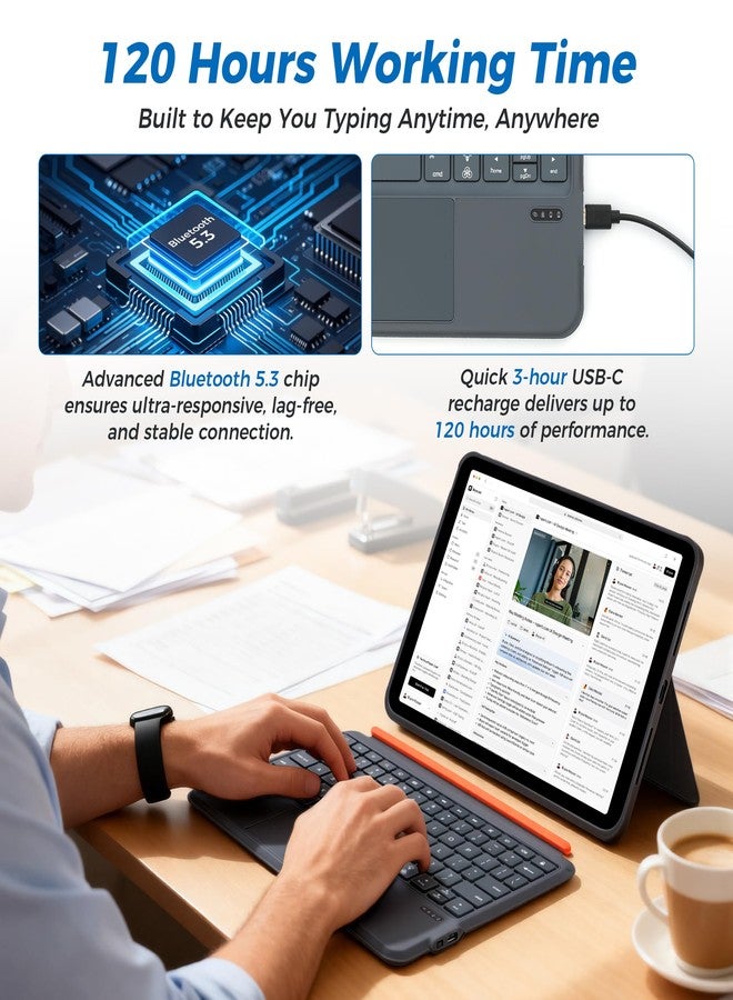 QUARK for iPad 11th/10th Generation Case with Keyboard, 7-Color Backlight, Detachable Keyboard for iPad Air 11-inch M3/M2 & iPad Pro 11 (1st/2nd/3rd/4th) & iPad Air 5/4 with Trackpad (Grey) - Image 3