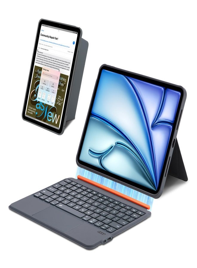 QUARK for iPad 11th/10th Generation Case with Keyboard, 7-Color Backlight, Detachable Keyboard for iPad Air 11-inch M3/M2 & iPad Pro 11 (1st/2nd/3rd/4th) & iPad Air 5/4 with Trackpad (Grey) - Image 1