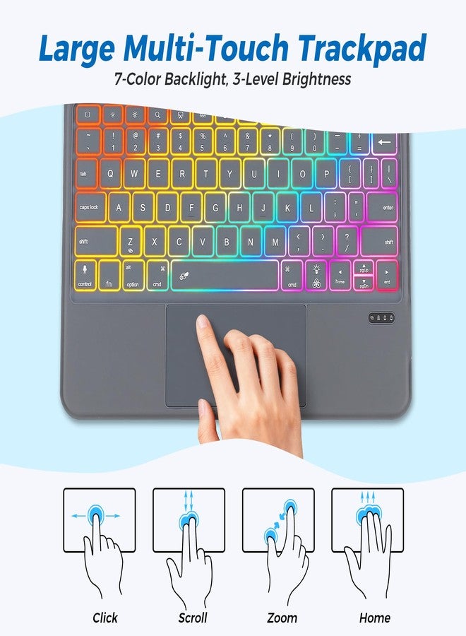 QUARK for iPad 11th/10th Generation Case with Keyboard, 7-Color Backlight, Detachable Keyboard for iPad Air 11-inch M3/M2 & iPad Pro 11 (1st/2nd/3rd/4th) & iPad Air 5/4 with Trackpad (Grey) - Image 4