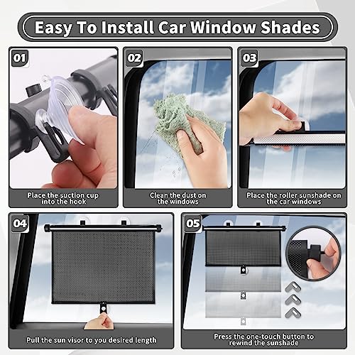 Sfee Car Window Shade for Side Windows, 2 Pack Sun Shade Retractable for Car Blocks Heat and UV Rays Glare Protection Roller Sunshade Visor for Baby, Kids, Pets, Passengers - Image 5