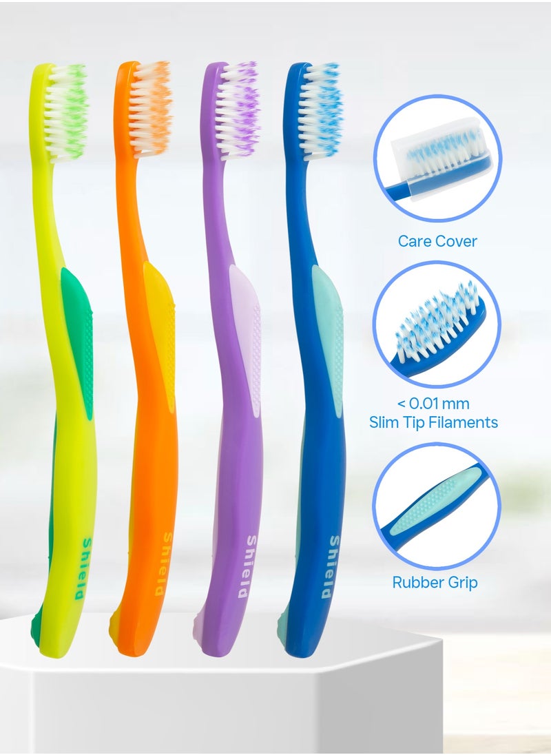Shield Care فرشاة أسنان Shield Care ذات الطرف الناعم اللطيف على أسنانك (عناية الخبراء - طرف فائق النعومة) - فرشاة أسنان للكبار، 4 ألوان - 4 قطع (عبوة من قطعة واحدة)  - Image 2