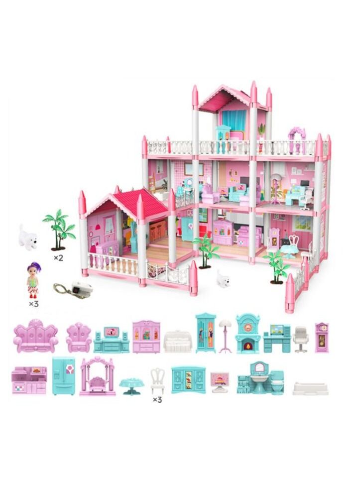 ميكسد بيت الدمية    3 طوابق 9 غرف منزل فيلا   مجموعة ألعاب بناء DIY  تزيين إكسسوارات وأثاث بيت الدمى   هدية للأطفال - Image 1