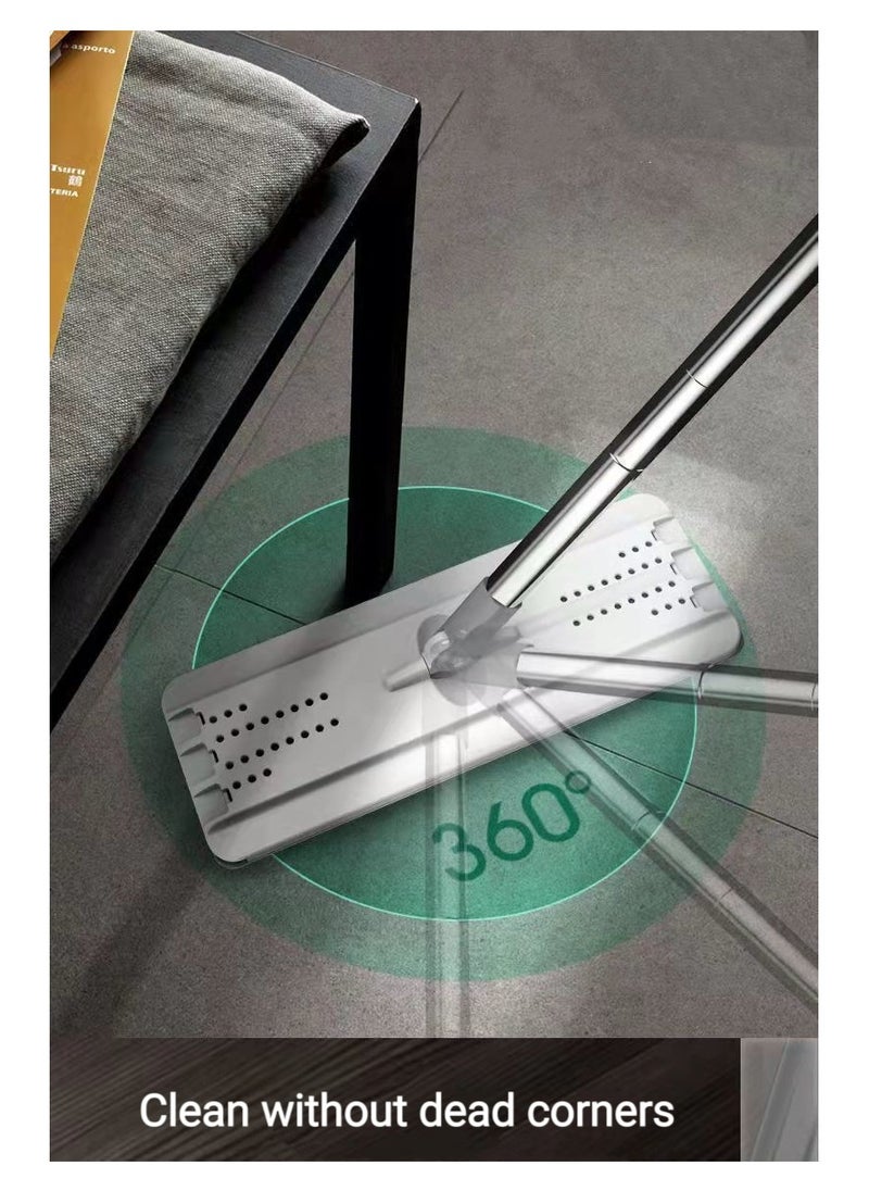 General - Microfiber Flat Mop With Bucket Cleaning Squeeze Hand Free Floor Mop 2 Reusable Mop Pads Stainless Steel Handle 360 Rotating Head Squeeze Flat Mop Set - Image 1