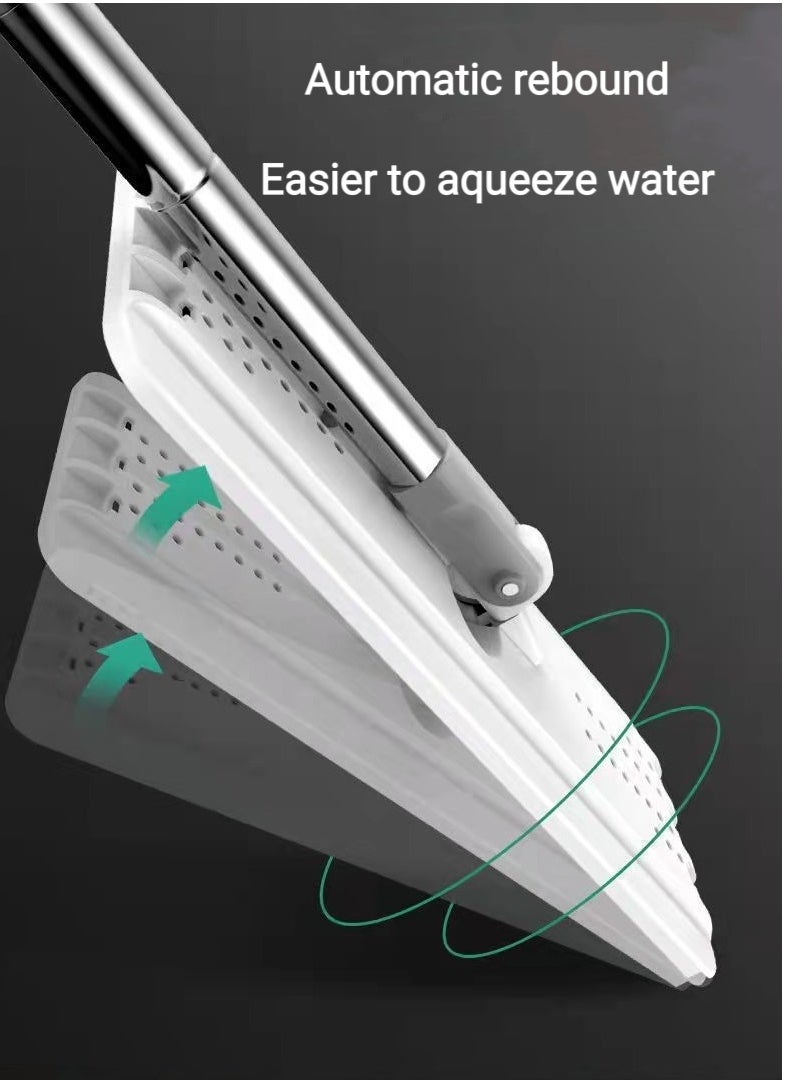 General - Microfiber Flat Mop With Bucket Cleaning Squeeze Hand Free Floor Mop 2 Reusable Mop Pads Stainless Steel Handle 360 Rotating Head Squeeze Flat Mop Set - Image 1