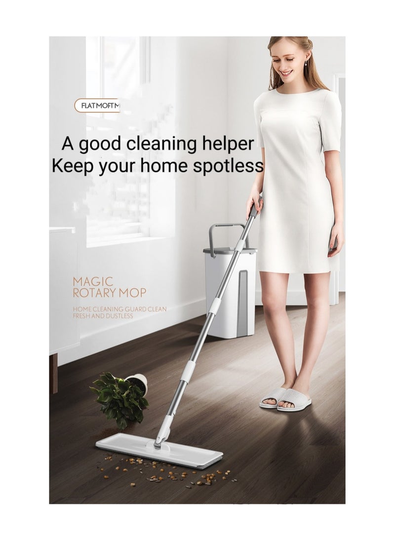 General - Microfiber Flat Mop With Bucket Cleaning Squeeze Hand Free Floor Mop 2 Reusable Mop Pads Stainless Steel Handle 360 Rotating Head Squeeze Flat Mop Set - Image 1