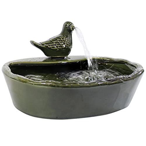 Sunnydaze Ceramic Dove 7Inch SolarPowered Water Fountain  Green Glaze  LowVoltage Submersible Pump with Filter
