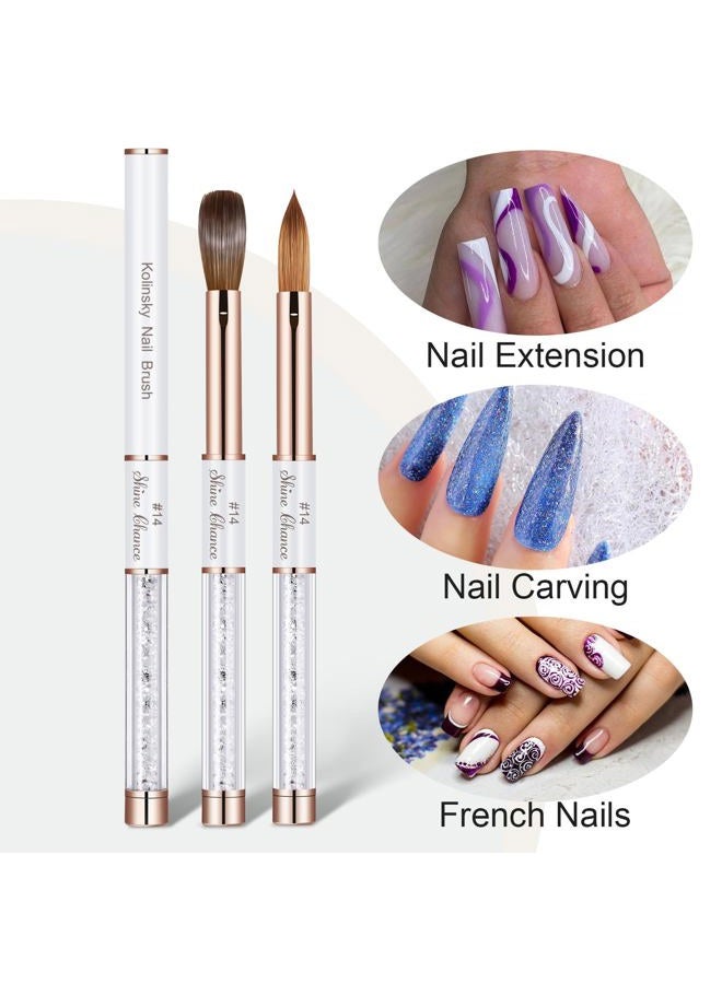 Shine Chance Acrylic Nail Brush Size 14, 100% Real Kolinsky Art Nail Brush for Acrylic Powder Application, Handmade Women Manicure Nail Extension Tool for Professional DIY Home Salon and Beginners - Image 2