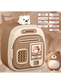 Cute Pet Simulation Fingerprint Identification Piggy Bank Dual-mode Key Unlock Can Access Piggy Bank Children's Toys-Color:Brown Bear Safe [fingerprint + Password] Gift Box + Rechargeable Battery