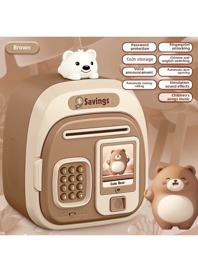 Generic - Cute Pet Simulation Fingerprint Identification Piggy Bank Dual-mode Key Unlock Can Access Piggy Bank Children's Toys-Color:Brown Bear Safe [fingerprint + Password] Gift Box + Rechargeable Battery - Image 1