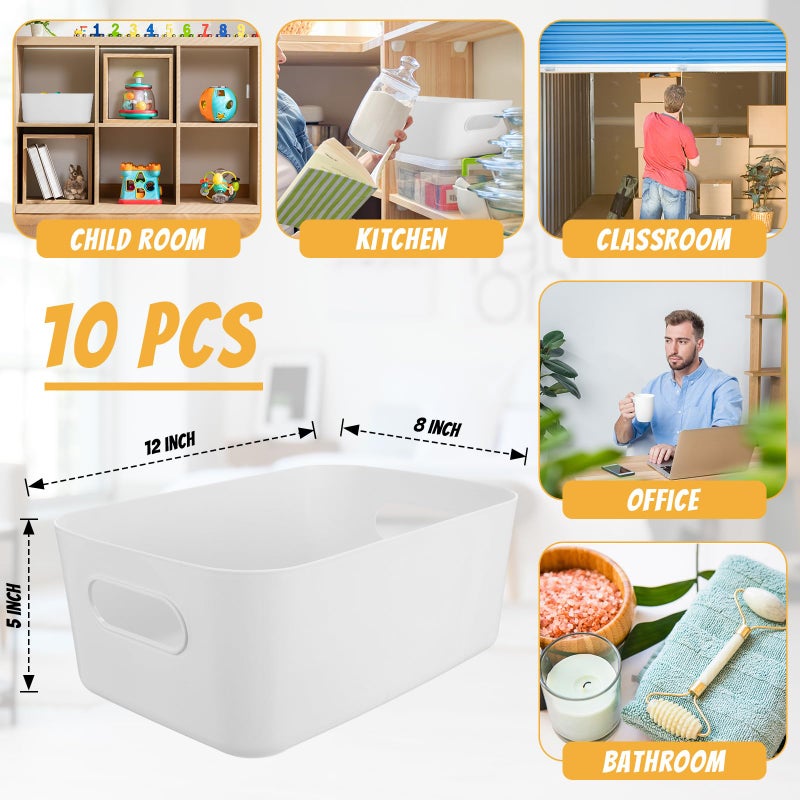Zopeal Plastic Storage Bins 10 Pcs White Storage Bin Pantry Organizer Bins Small Storage Baskets Storage Containers for Home(12 x 8 x 5 Inches) - Image 2
