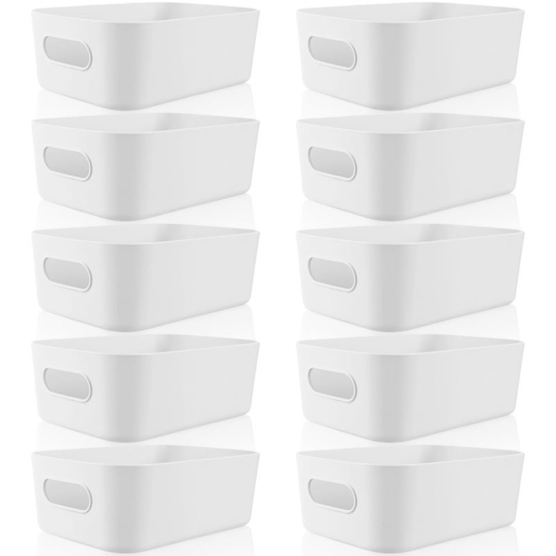 Zopeal Plastic Storage Bins 10 Pcs White Storage Bin Pantry Organizer Bins Small Storage Baskets Storage Containers for Home(12 x 8 x 5 Inches) - Image 1