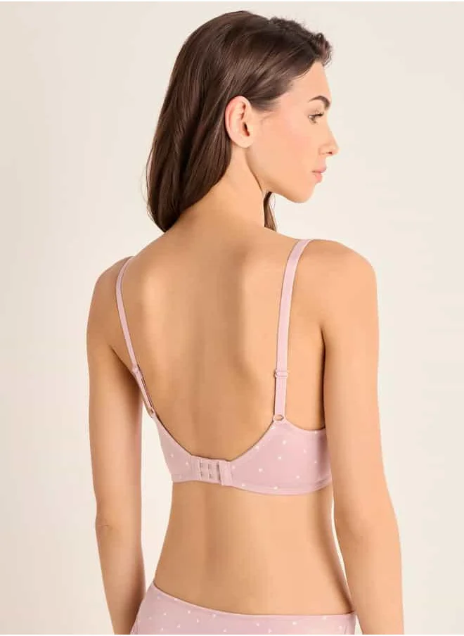 فاف Heart Print Support Bra with Bow Detail and Adjustable Straps