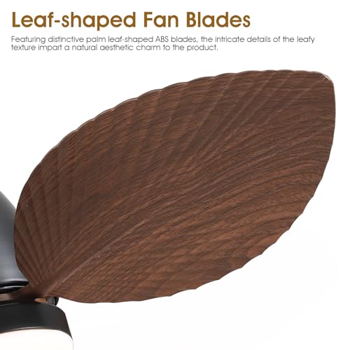 Kviflon Tropical Ceiling Fans with Lights and Remote Control, 30 Inch Low Profile Flush Mount Ceiling Fans, Palm Leaf Ceiling Fan with Light for Small Room Indoor Outdoor, Brown - Image 3