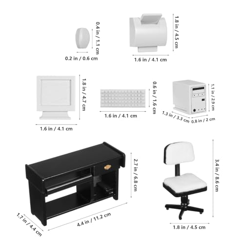 NUOBESTY 112 Dollhouse Miniature Office Furniture Set Black Desk Chair with Computer Mouse Keyboard Printer for Kids Doll House Decoration - Image 5