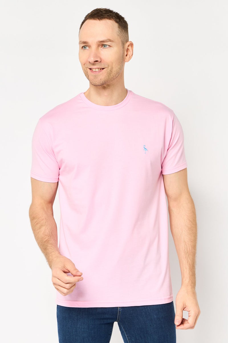 Tailorbyrd Men Crew Neck Short Sleeve Embroidered Logo T-Shirt, Blush Pink - Image 1