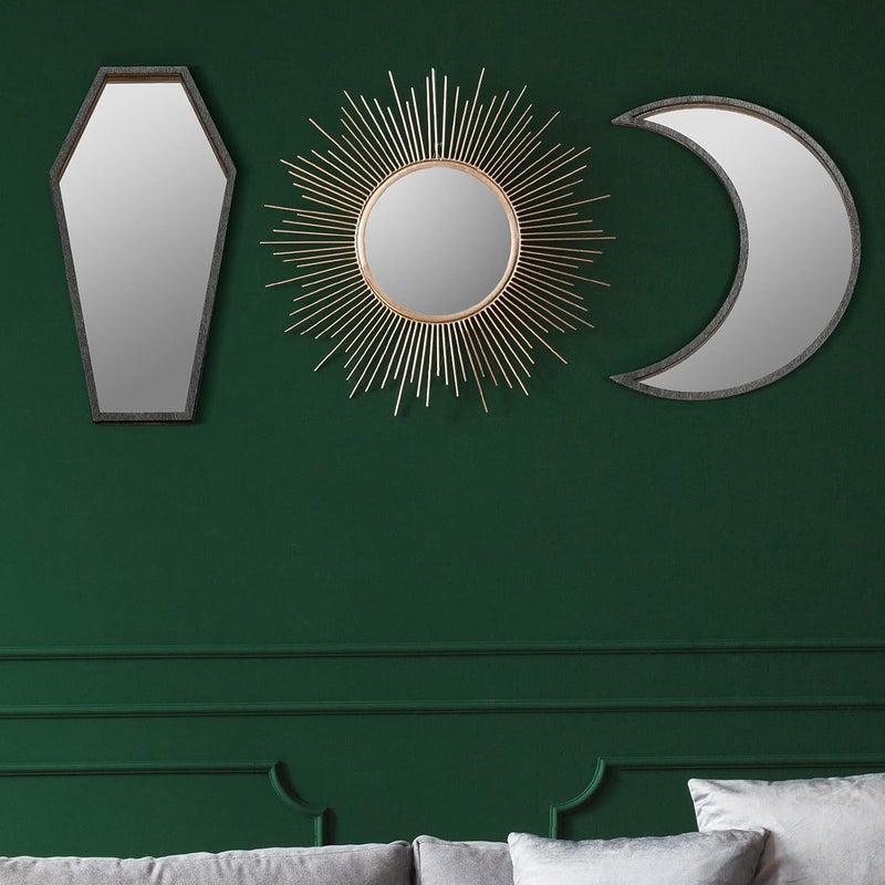 Marsui 2 Pieces Tiny Coffin Moon Mirror Cute Goth Room Decor Spooky Gothic Decorative Mirror Rustic Black Wall Decor WallMounted for Halloween Indoor Decoration6 Inches - Image 5