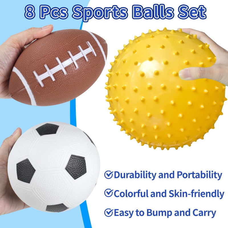 Ynanimery Balls for Toddlers, Toy Balls for Kids, Set of 8 Sport Toys with Pump/Beach Ball/Soccer/Basketball/Tennis/Football/Massage Ball/Rugby/PlaygroundBalls for Indoor Outdoor Party Games - Image 3